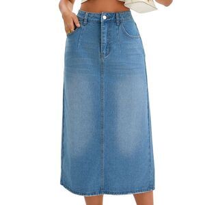 Women's Denim Skirt Split Back Pockets Pencil Midi Jean Skirts Light Blue